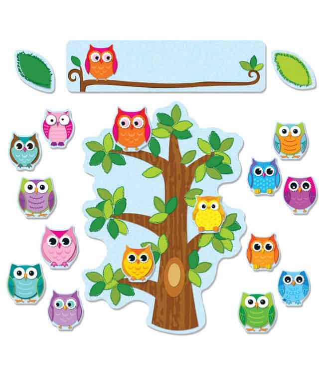 110226__23543 Colorful Owls Behavior Bulletin Board Set - Image 1