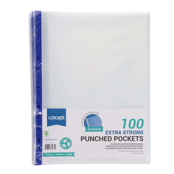 H2749650-600_600.jpg Pkt.100 A4 Extra Strong Punched Pockets - Image 1