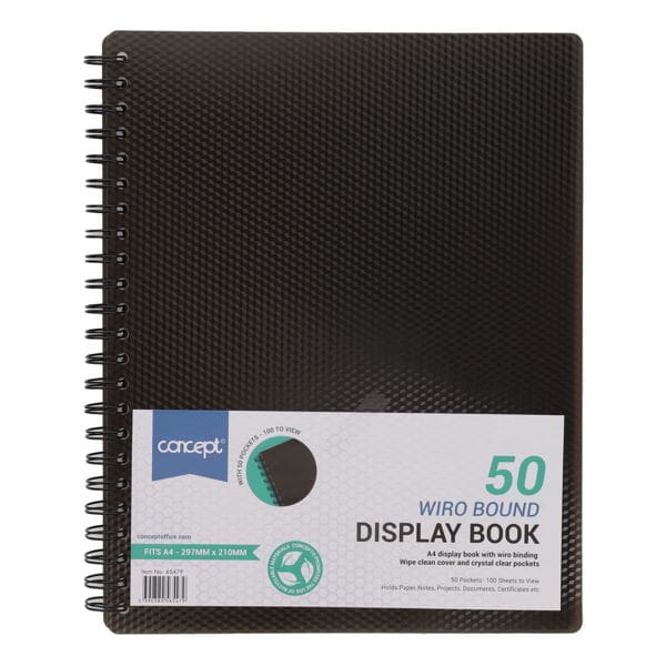H2765479-600_600.jpg Concept A4 50 Pocket Wiro Display Book - Black - Image 1