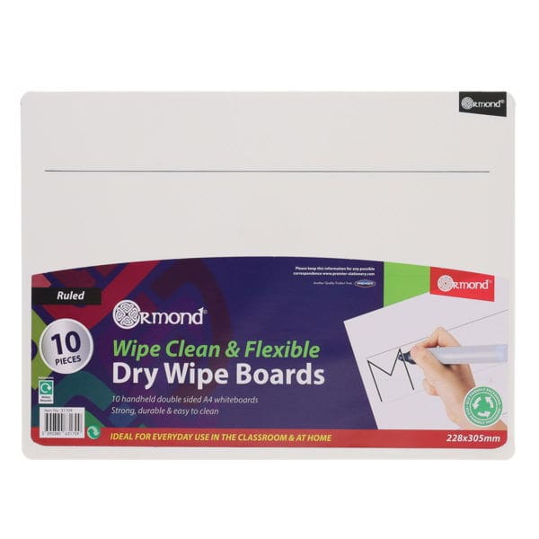 W2131709-600_600 Ormond Pkt.10 228x305mm Dry Wipe Boards - Wide Ruled - Image 1