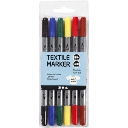 Dual Tip Fabric Markers - Bold Colours - 6 piece