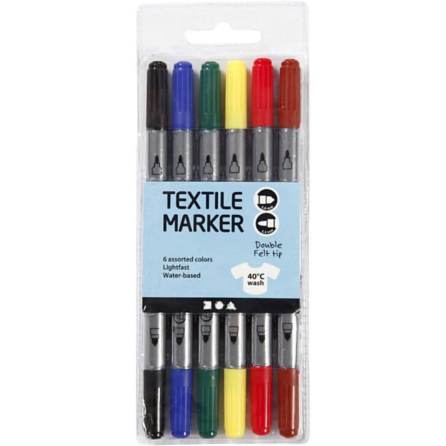 7e7a3b5f1e050ab585602cbec61fa7f8b4823492 Dual Tip Fabric Markers - Bold Colours - 6 piece - Image 1
