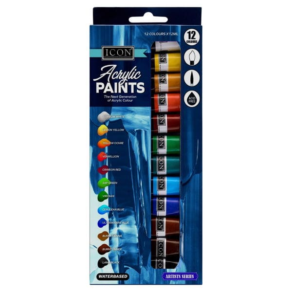 Y0650024-600_600 Pkt.12 12ml Acrylic Paints - Image 1
